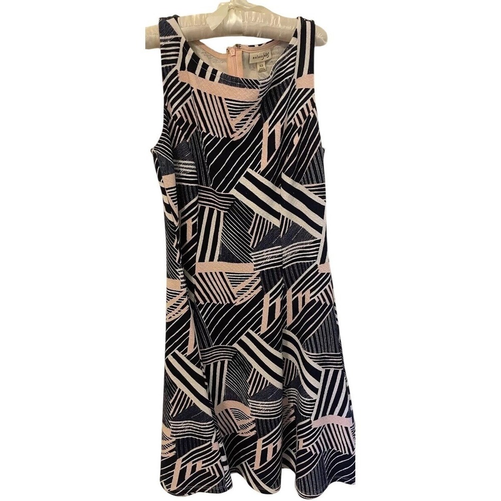 Maison Jules Fit & Flare Stretch Dress‎ Womens XS Pink Navy Mod Designer Paris